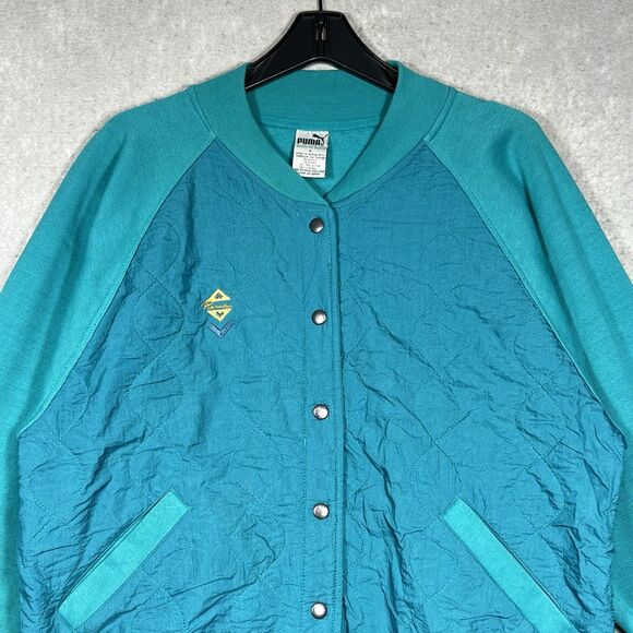 Vintage Puma Jacket Men’s Large Cotton Blend Green Quilted Bomber Shoulder Pads - Picture 2 of 13
